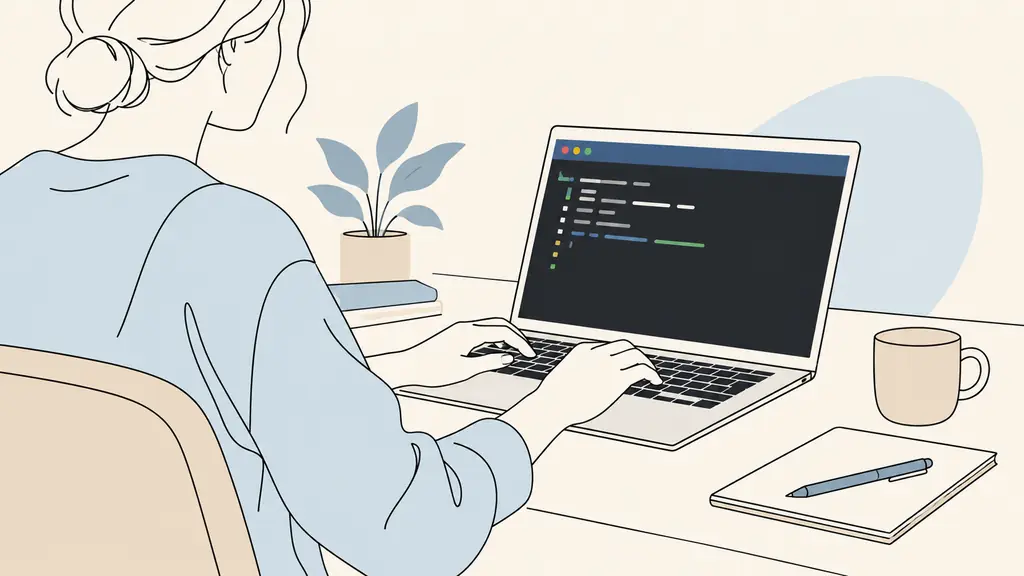 Editorial photograph of a person using a Windows laptop with a dark Git Bash terminal open, hands entering a version-check command, no readable text or logos