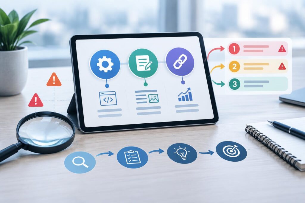 Audit SEO de votre site web : 3 piliers, 1 méthode de priorisation et les erreurs qui bloquent votre visibilité