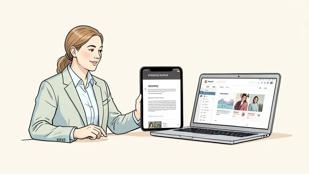 Editorial photograph of a business owner comparing an agency proposal, a freelance portfolio on a tablet, and a no-code website editor on a laptop, no text, no logo