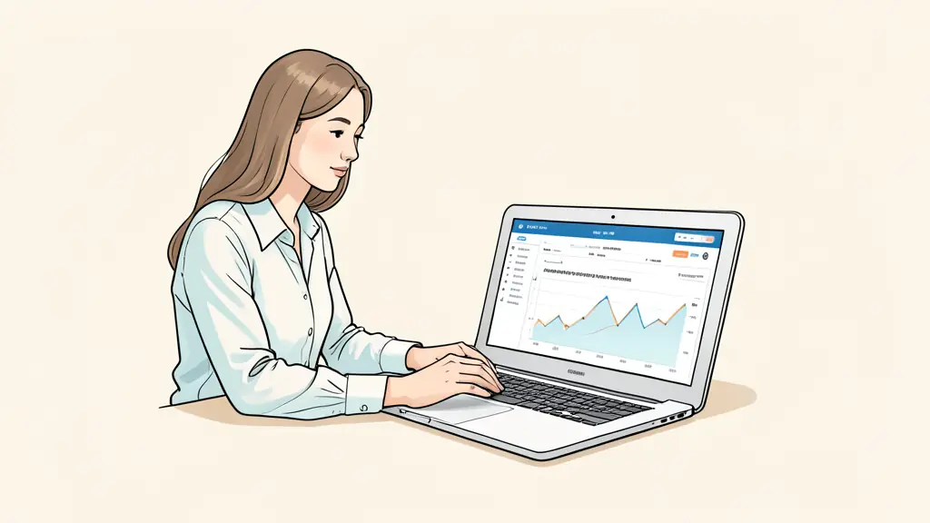 Small business owner comparing a website analytics dashboard and an advertising campaign on a laptop, notebook with channel priorities, bright professional office, no text, no logo